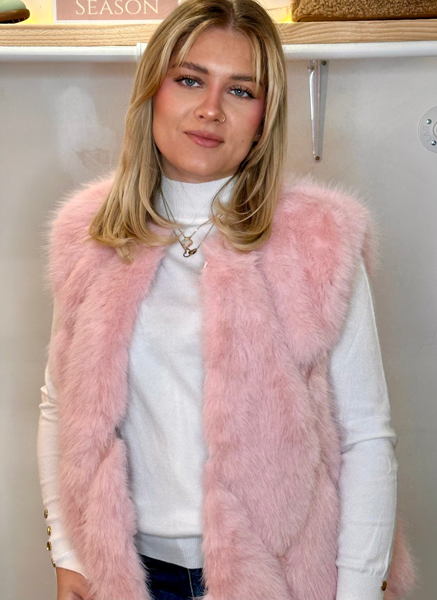 Susi Soft Faux Fur Gilet - baby pink