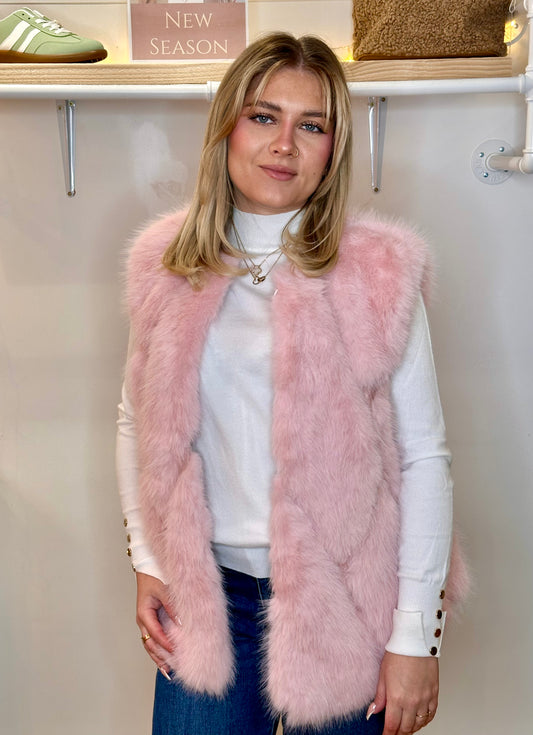 Susi Soft Faux Fur Gilet - baby pink