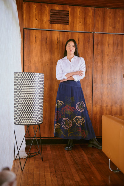 Blue Parsley Crepe A-line Maxi Skirt