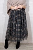 Checked Tulle Lined Skirt - Black