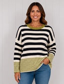 Mixed Stripe Woollen Knitted Jumper - Olive