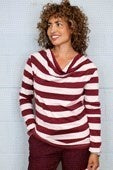 Striped Cowl Neck Long Sleeved Top - Wine