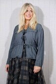 Three Tie Front Top/Cardigan - Grey