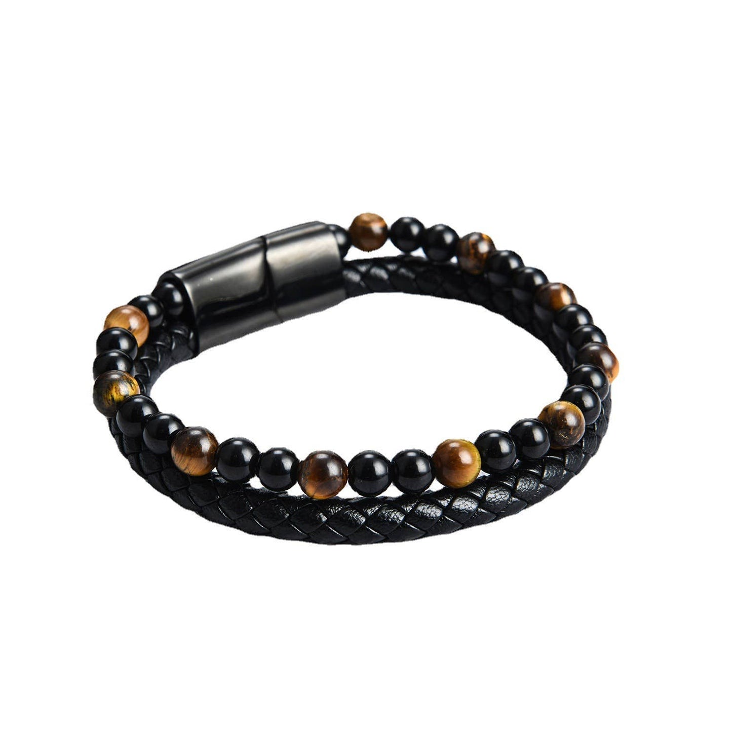 Men's Leather Bracelet with Tiger's eye Bracelet