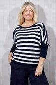 Lana Wool Striped Wide Neck Jumper - Navy