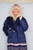 Faux Fur Suede Look Coat - Navy