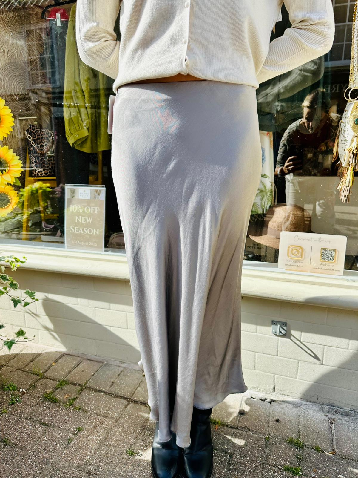 Stephanie Silky midi skirt- Silver Grey